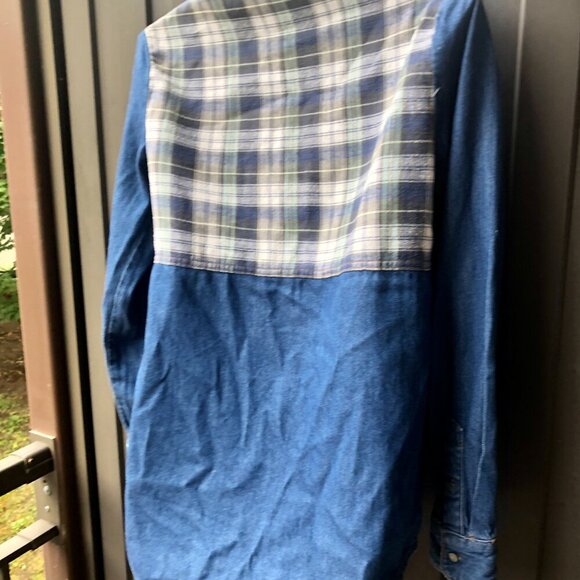 ASOS Women’s Denim Shirt with Plaid Back Yoke Chambray Y2K Western 90s Size 0 US - Picture 4 of 8